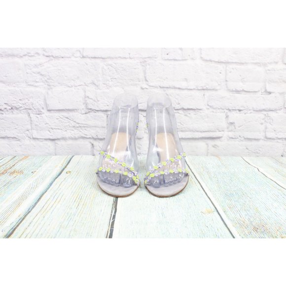 Cole Haan Blue Suede Green Silver Floral Strap Stiletto Heel Pumps 6 B - Picture 4 of 10